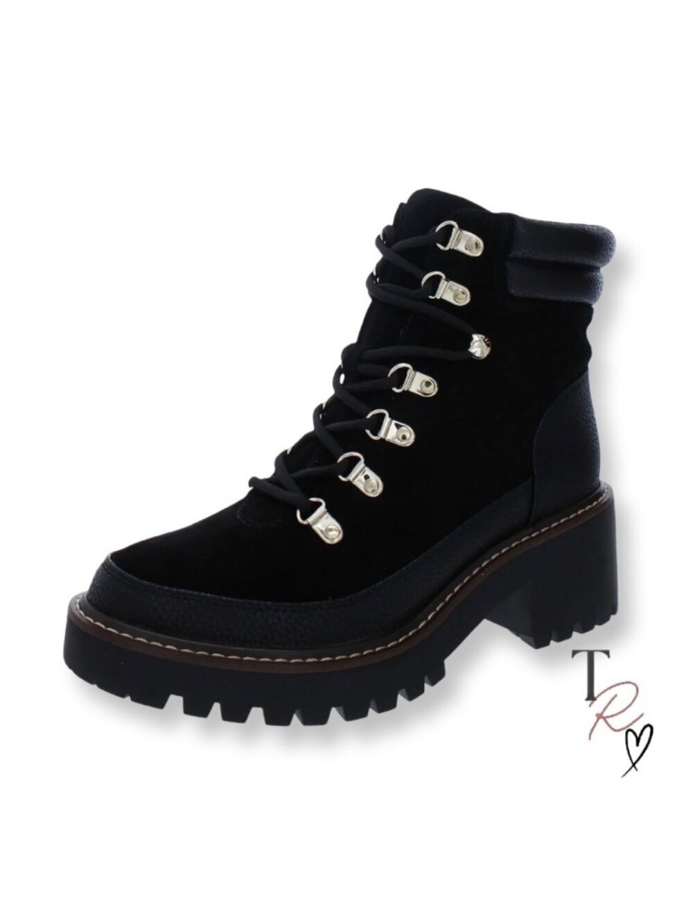 Giani Bernini Maddyson Lug Sole Combat Boots Black Suede Leather Size 7